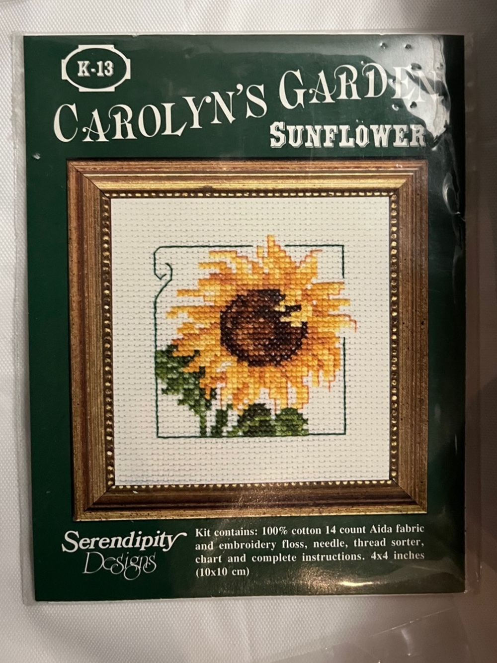 Serendipity Designs Carolyn's Garden Sunflower Cross Stitch Kit - Green/Yellow